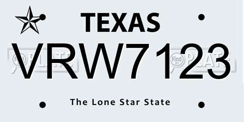 VRW7123 Texas License Plate