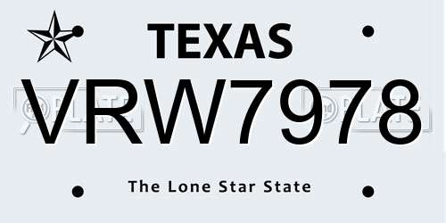 VRW7978 Texas License Plate