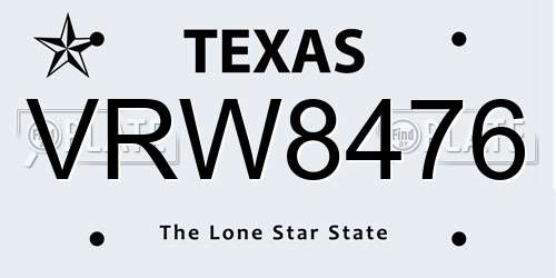 VRW8476 Texas License Plate