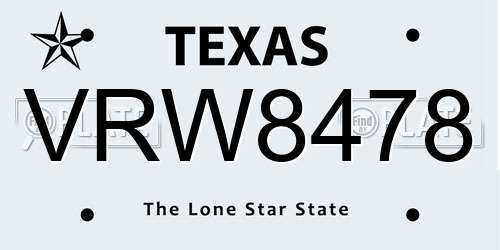 VRW8478 Texas License Plate