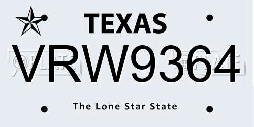 VRW9364 Texas License Plate