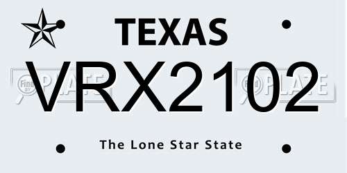 VRX2102 Texas License Plate