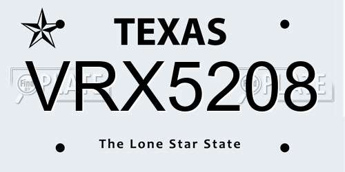 VRX5208 Texas License Plate