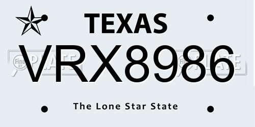 VRX8986 Texas License Plate