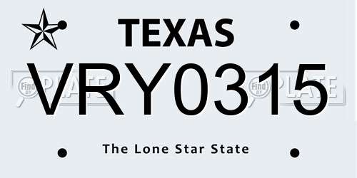 VRY0315 Texas License Plate