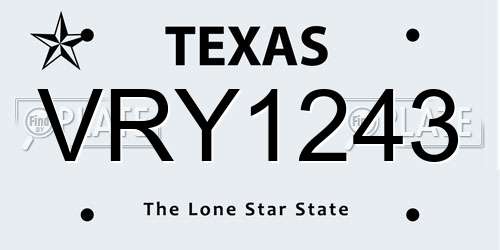 VRY1243 Texas License Plate