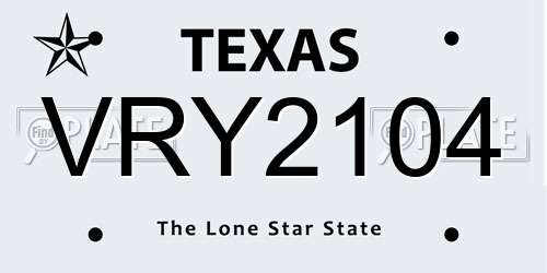 VRY2104 Texas License Plate