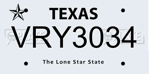 VRY3034 Texas License Plate