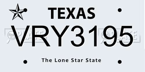 VRY3195 Texas License Plate