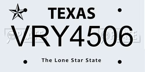 VRY4506 Texas License Plate
