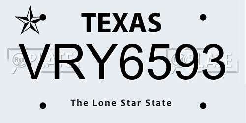 VRY6593 Texas License Plate