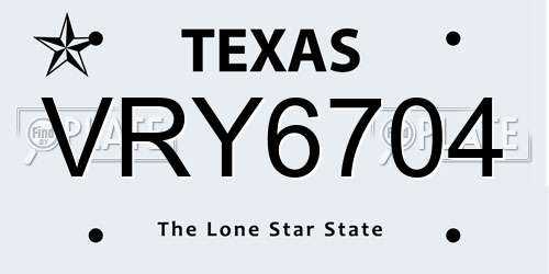 VRY6704 Texas License Plate