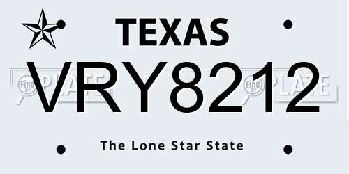 VRY8212 Texas License Plate