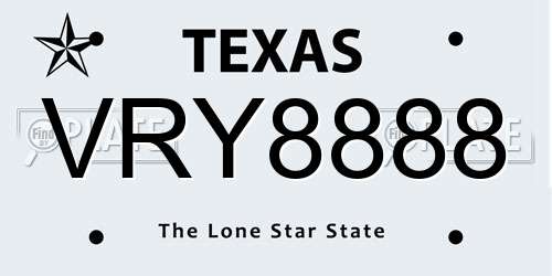 VRY8888 Texas License Plate