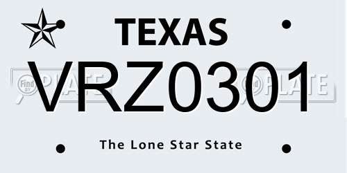 VRZ0301 Texas License Plate