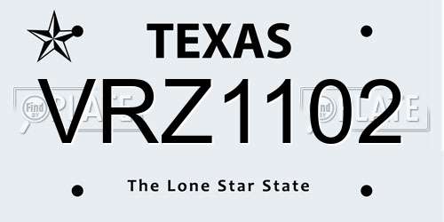 VRZ1102 Texas License Plate