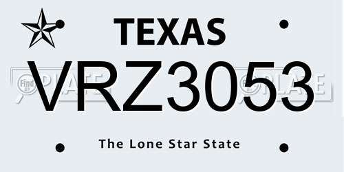 VRZ3053 Texas License Plate