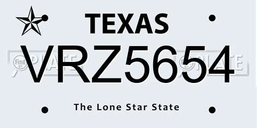 VRZ5654 Texas License Plate