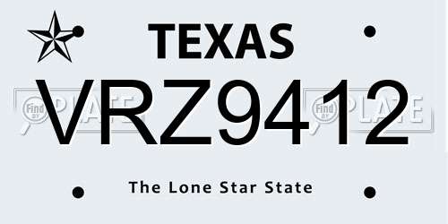 VRZ9412 Texas License Plate