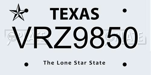 VRZ9850 Texas License Plate