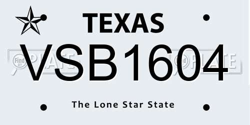 VSB1604 Texas License Plate