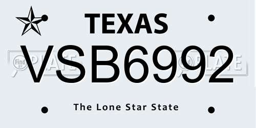 VSB6992 Texas License Plate