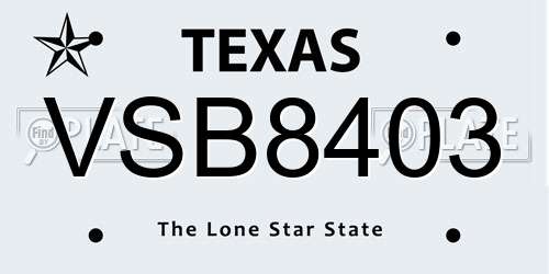 VSB8403 Texas License Plate