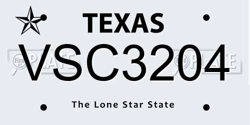 VSC3204 Texas License Plate
