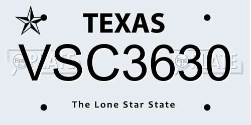 VSC3630 Texas License Plate