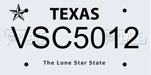 VSC5012 Texas License Plate
