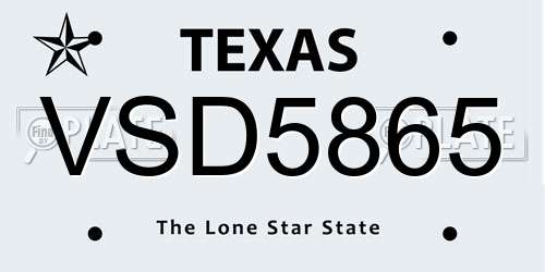 VSD5865 Texas License Plate