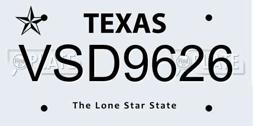 VSD9626 Texas License Plate