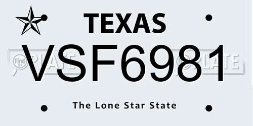 VSF6981 Texas License Plate