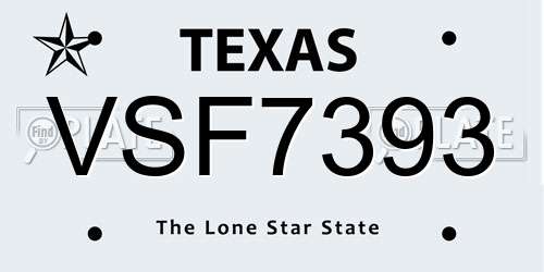 VSF7393 Texas License Plate