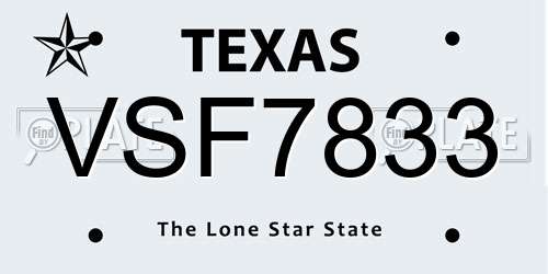 VSF7833 Texas License Plate