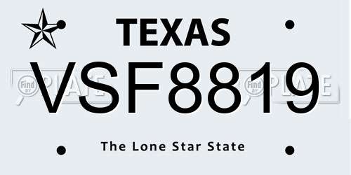 VSF8819 Texas License Plate