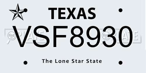 VSF8930 Texas License Plate