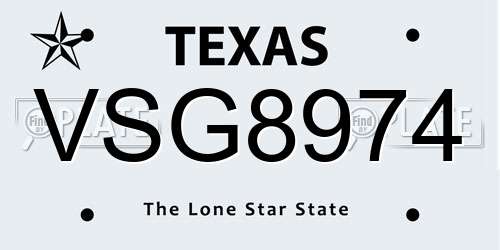 VSG8974 Texas License Plate