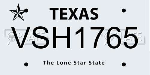 VSH1765 Texas License Plate