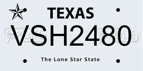VSH2480 Texas License Plate