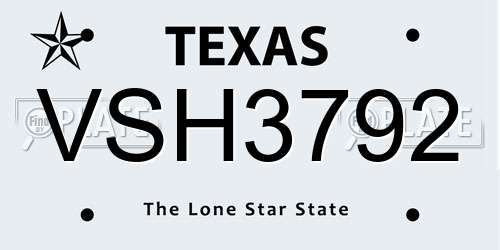 VSH3792 Texas License Plate
