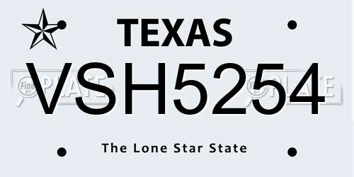 VSH5254 Texas License Plate