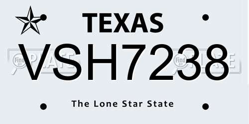 VSH7238 Texas License Plate