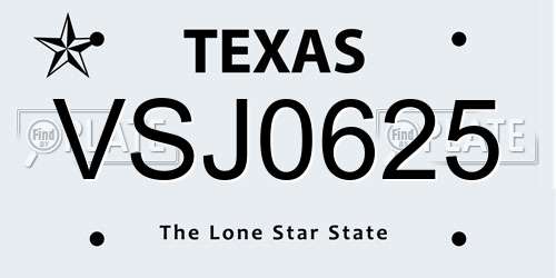 VSJ0625 Texas License Plate