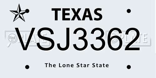 VSJ3362 Texas License Plate