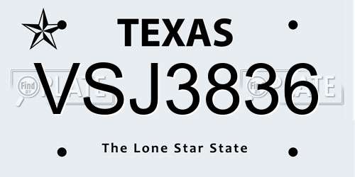 VSJ3836 Texas License Plate