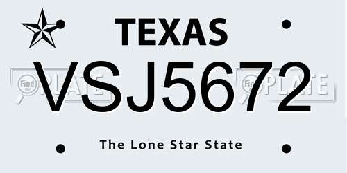 VSJ5672 Texas License Plate