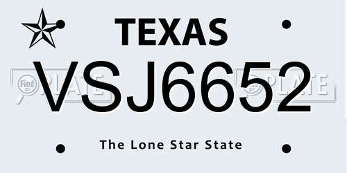 VSJ6652 Texas License Plate