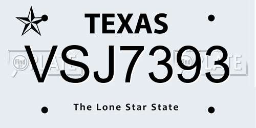 VSJ7393 Texas License Plate