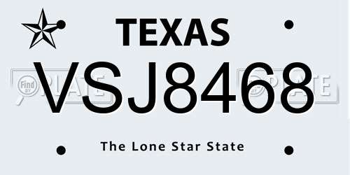 VSJ8468 Texas License Plate